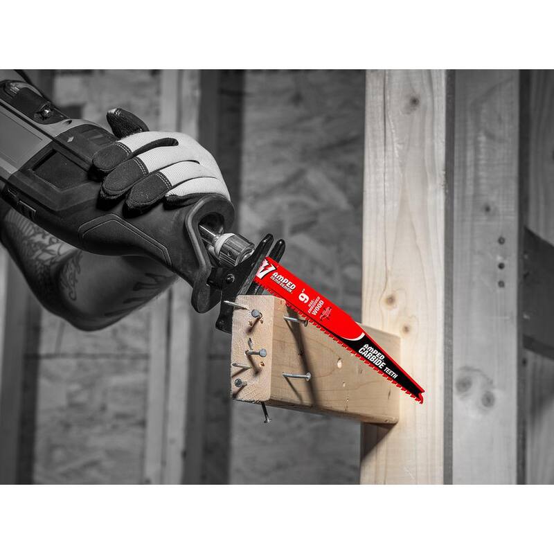DIABLO AMPED Demo Demon 9 pulgadas 5/7 TPI hoja de sierra recíproca de carburo para madera con clavos incrustados (paquete de 3) - DS0906CWSA3
