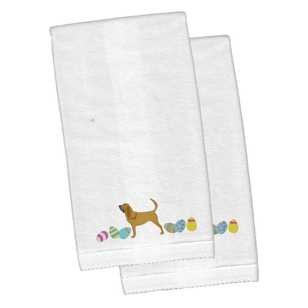 Carolines Treasures Bloodhound Easter White Embroidered Plush Hand Towel - CK1612KTEMB