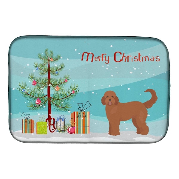 Carolines Treasures Tan Goldendoodle Christmas Tree Dish Drying Mat - CK3839DDM