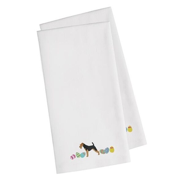 Carolines Treasures Carolines Treasures CK1594WHTWE Airedale Terrier Easter White Embroidered Kitchen Towel - Set of 2 - CK1594WHTWE