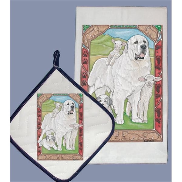 Pipsqueak Productions Pipsqueak Productions DP967 Dish Towel and Pot Holder Set - Great Pyrenees - DP967