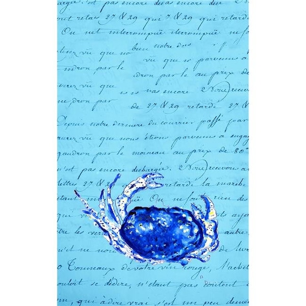Betsy Drake Betsy Drake KT351 Blue Script Crab Kitchen Towel - KT351