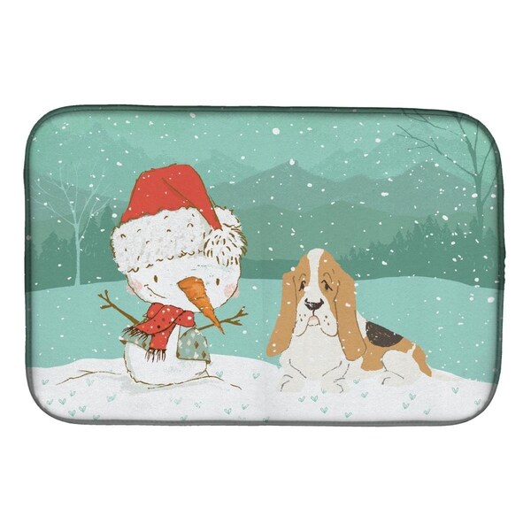 Carolines Treasures Basset Hound Snowman Christmas Dish Drying Mat - CK2051DDM