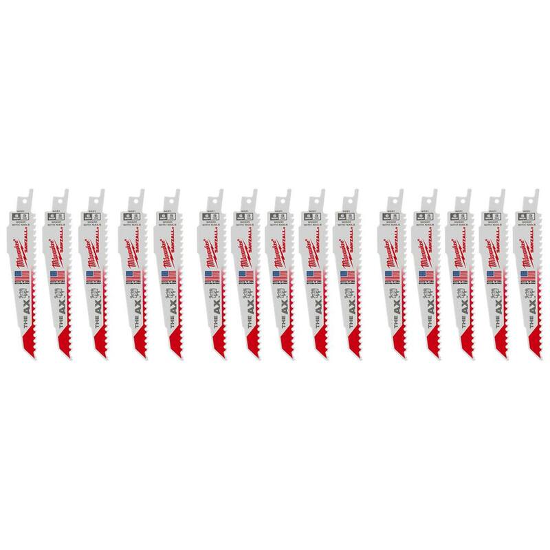 Milwaukee 6 pulgadas 5 TPI AX BiMetal - Hojas de sierra recíproca para SAWZALL para cortar madera con clavos incrustados (paquete de 15) - 48-00-5021S-48-00-5021S-48-00-5021S