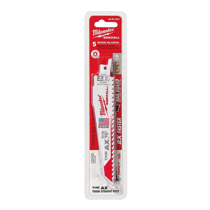 Milwaukee 6 pulgadas 5 TPI AX BiMetal - Hojas de sierra recíproca para SAWZALL para cortar madera con clavos incrustados (paquete de 15) - 48-00-5021S-48-00-5021S-48-00-5021S