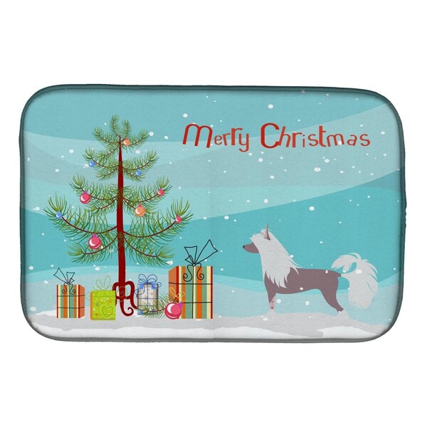 Carolines Treasures Chinese Crested Merry Christmas Tree Dish Drying Mat - BB2961DDM