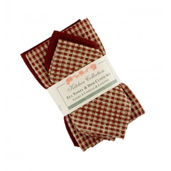 Mr. Mjs Trading Mr. MJs Trading AG-32295 2 Tea Towels Plus 2 Dish Cloths Set; Berryvine Burgundy - AG-32295