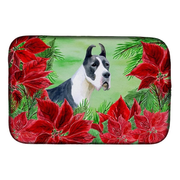 Carolines Treasures Harlequin Great Dane Poinsettas Dish Drying Mat - CK1292DDM