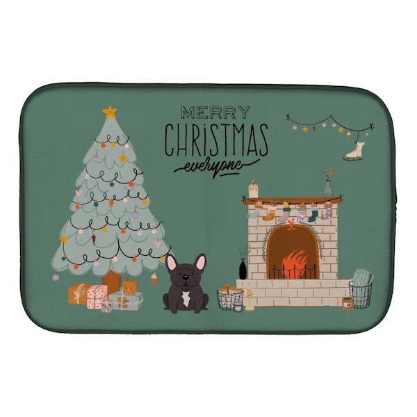 Carolines Treasures 14 x 21 in. Brindle French Bulldog Christmas Everyone Dish Drying Mat - CK7572DDM