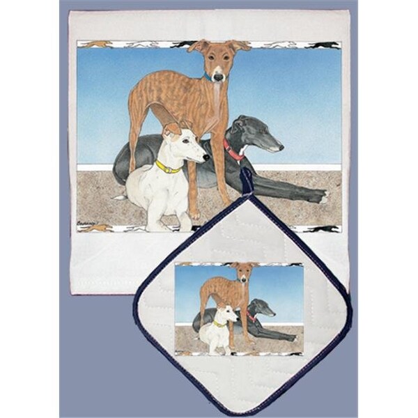 Pipsqueak Productions Pipsqueak Productions DP867 Dish Towel and Pot Holder Set - Greyhound Trio - DP867