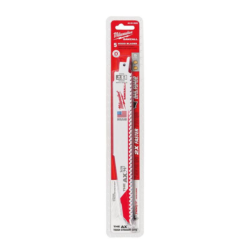 Milwaukee 9 pulgadas, 5 TPI AX Hojas de corte de madera incrustada con clavos y 6 pulgadas, 8 TPI Hoja de sierra de recíproco SAWZALL de corte de metal de carburo (paquete de 6) - 48-00-5026S-48-00-5201.