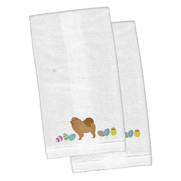 Carolines Treasures Chow Chow Easter White Embroidered Plush Hand Towel - CK1626KTEMB