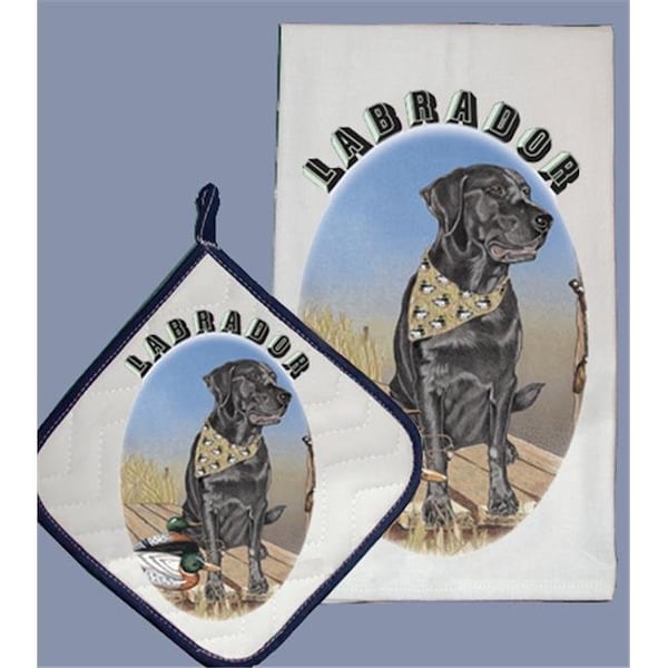 Pipsqueak Productions Pipsqueak Productions DP984 Dish Towel and Pot Holder Set - Labrador Black - DP984