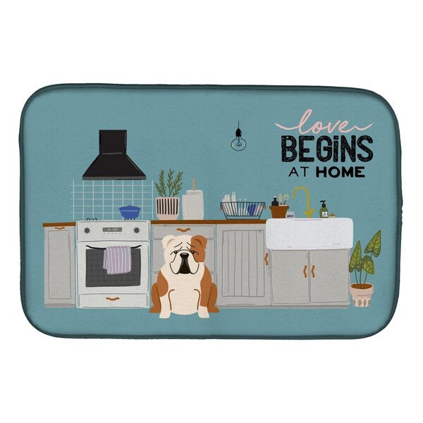 Carolines Treasures 14 x 21 in. Fawn White English Bulldog Kitchen Scene Dish Drying Mat - CK7829DDM