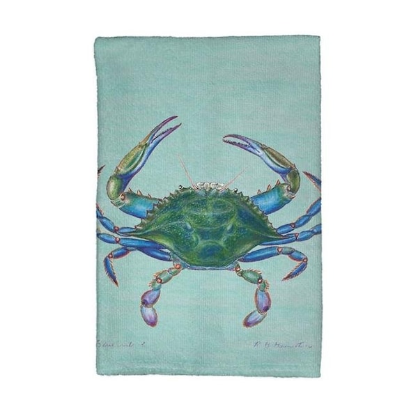 Betsy Drake Betsy Drake KT005C Male Blue Crab on Teal Kitchen Towel - KT005C