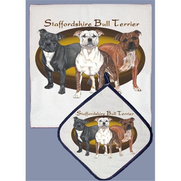 Pipsqueak Productions Pipsqueak Productions DP512 Dish Towel and Pot Holder Set - Staffordshire Bull Terrier - DP512