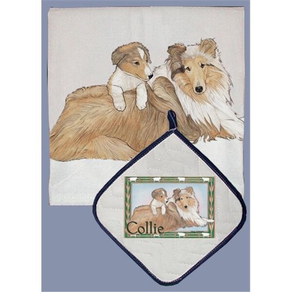 Pipsqueak Productions Pipsqueak Productions DP860 Dish Towel and Pot Holder Set - Collie - DP860