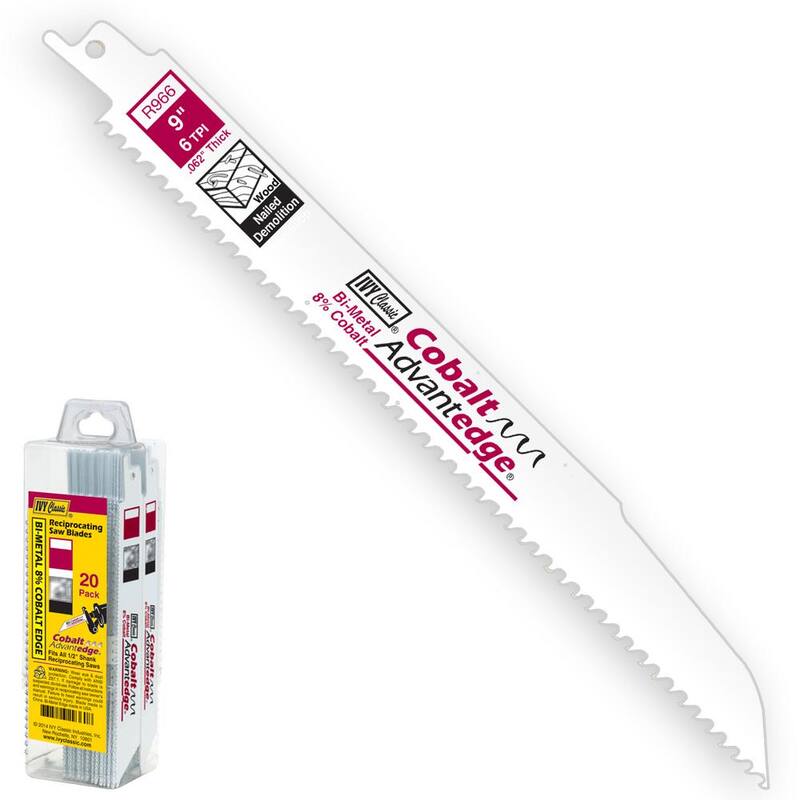 Ivy Classic 9 in. 6 TPI 7/8 in. W Bi-Metal Reciprocating Demolition Saw Blade Cuts Wood/Nails (paquete de 20) - 28386