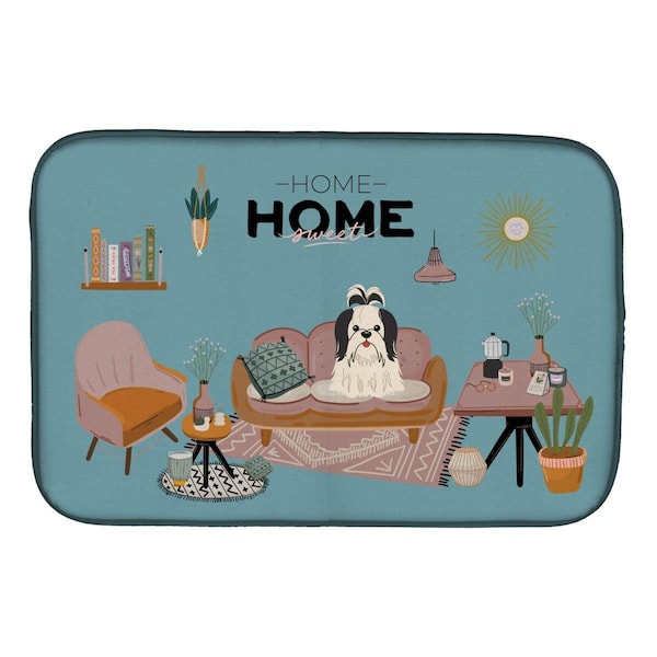 Carolines Treasures 14 x 21 in. Black White Shih Tzu Sweet Home Dish Drying Mat - CK7933DDM