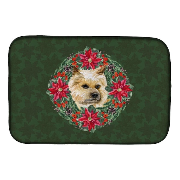 Carolines Treasures Cairn Terrier Poinsetta Wreath Dish Drying Mat - CK1556DDM