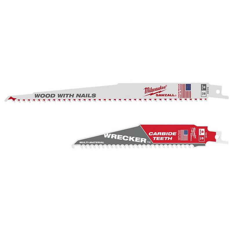 Milwaukee 9 pulgadas. 5 TPI Cuchillas de corte de madera de corte Thin Kerf y 6 pulgadas. 6 TPI WRECKER Hoja de SAWZALL de corte de material múltiple de carburo (paquete de 6) - 48-00-5036-48-00-5241