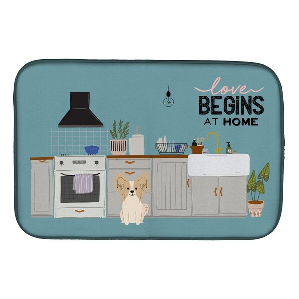 Carolines Treasures 14 x 21 in. Sable White Papillon Kitchen Scene Dish Drying Mat - CK7781DDM