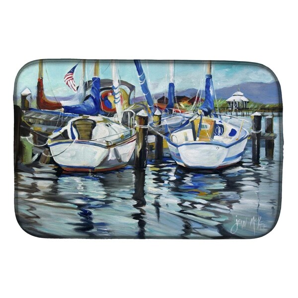 Carolines Treasures Tourquoise Bay Sailboat Dish Drying Mat - JMK1087DDM
