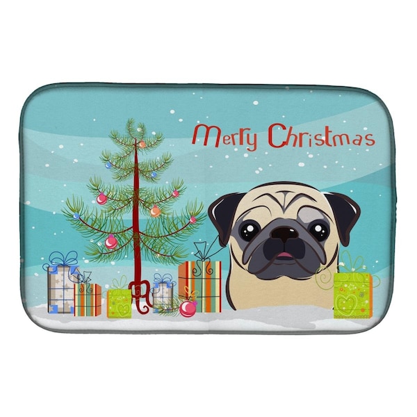 Carolines Treasures Christmas Tree & Fawn Pug Dish Drying Mat - BB1634DDM