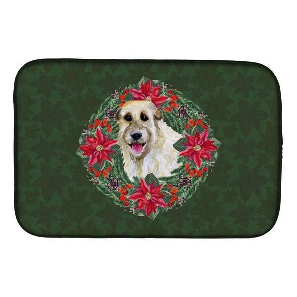 Carolines Treasures Irish Wolfhound Poinsetta Wreath Dish Drying Mat - CK1536DDM