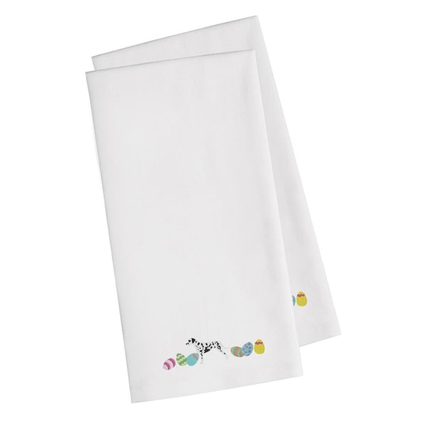 Carolines Treasures Dalmatian Easter White Embroidered Kitchen Towel - CK1632WHTWE
