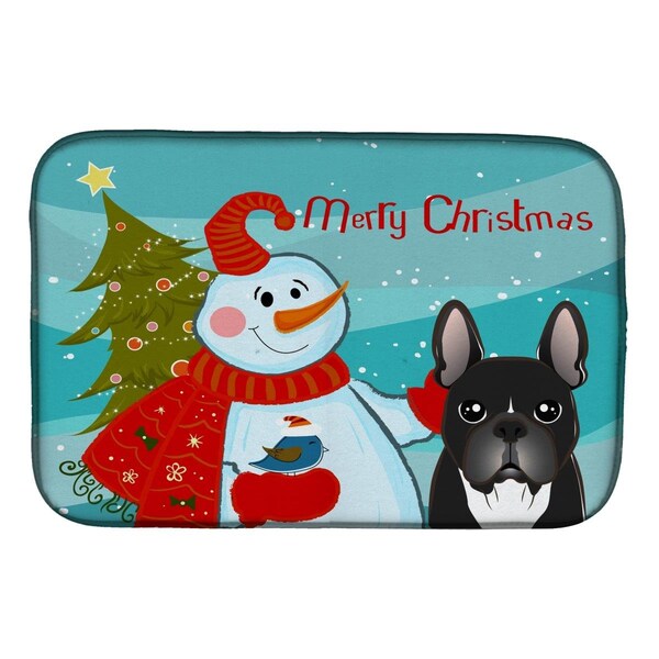 Carolines Treasures Snowman With French Bulldog Dish Drying Mat - BB1847DDM