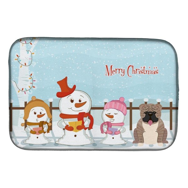Carolines Treasures Merry Christmas Carolers English Bulldog Grey Brindle Dish Drying Mat - BB2457DDM