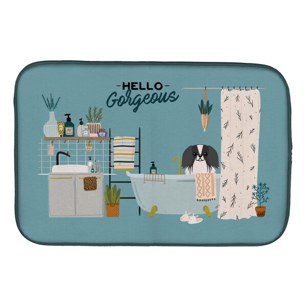 Carolines Treasures 14 x 21 in. Black White Pekingese in Bathtub Dish Drying Mat - CK7527DDM