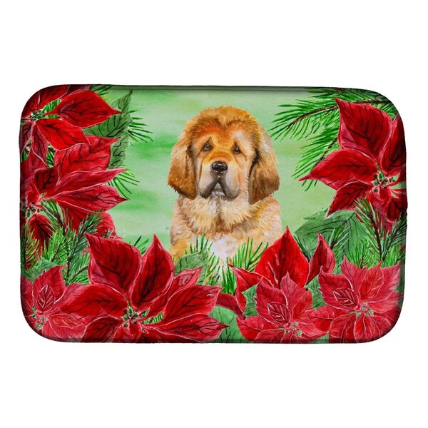Carolines Treasures Tibetan Mastiff Poinsettas Dish Drying Mat - CK1368DDM