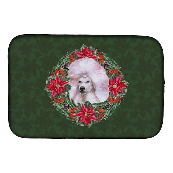 Carolines Treasures White Standard Poodle Poinsetta Wreath Dish Drying Mat - CK1583DDM