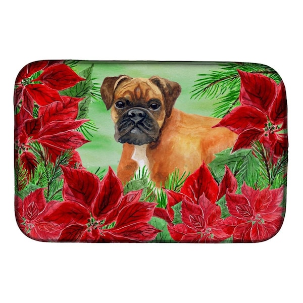 Carolines Treasures German Boxer Poinsettas Dish Drying Mat - CK1289DDM
