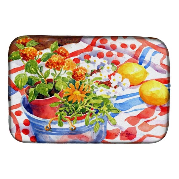 Carolines Treasures Flowers With a Side of Lemons Dish Drying Mat - 6058DDM