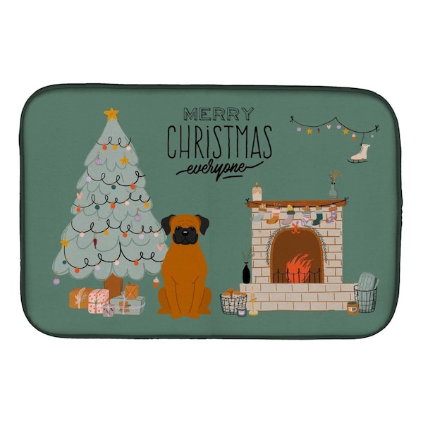 Carolines Treasures 14 x 21 in. Fawn Boxer Christmas Everyone Dish Drying Mat - CK7678DDM