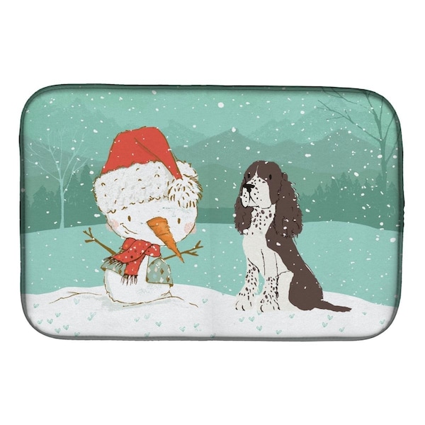 Carolines Treasures Brown English Springer Spaniel Snowman Christmas Dish Drying Mat - CK2074DDM
