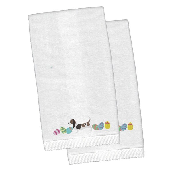 Carolines Treasures Basset Hound Easter White Embroidered Plush Hand Towel - CK1603KTEMB