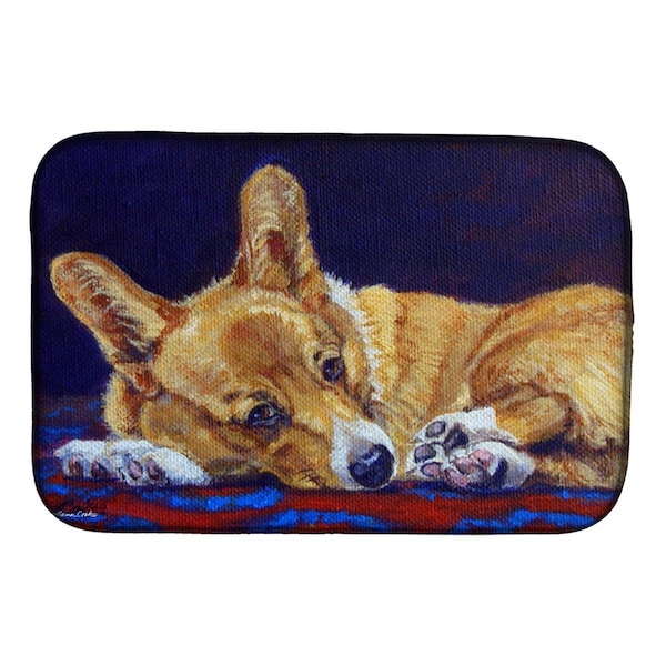 Carolines Treasures Corgi Blue Lonesome Dish Drying Mat - 7320DDM