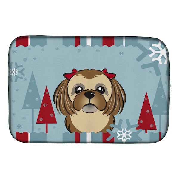 Carolines Treasures Winter Holiday Chocolate Brown Shih Tzu Dish Drying Mat - BB1745DDM