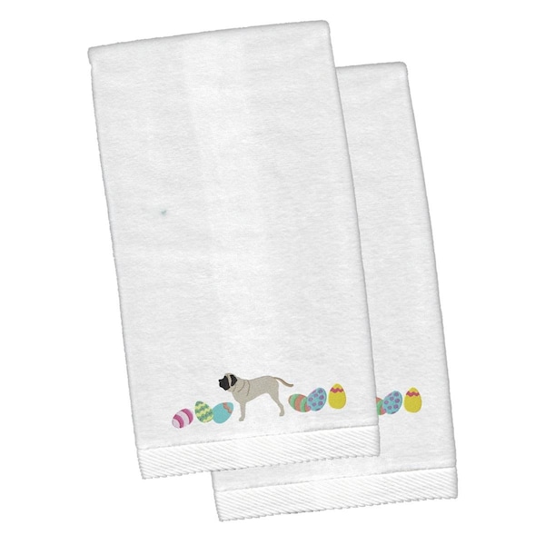Carolines Treasures English Mastiff Easter White Embroidered Plush Hand Towel - CK1638KTEMB
