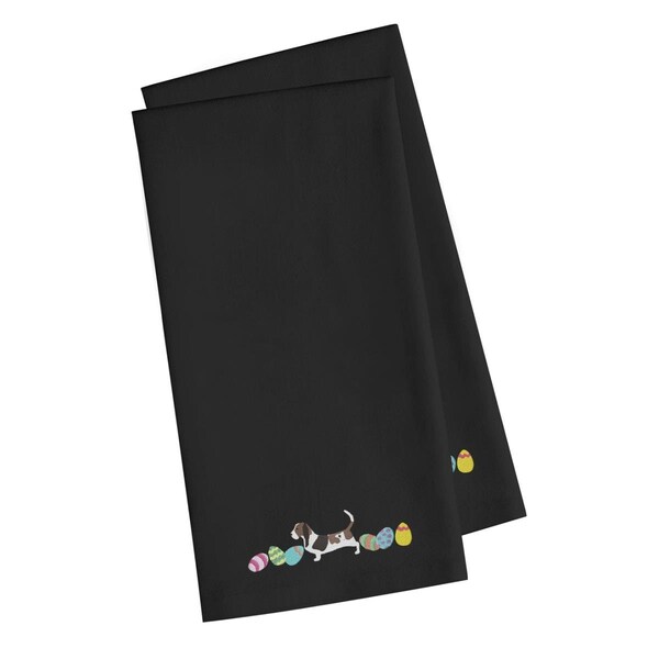 Carolines Treasures Basset Hound Easter Black Embroidered Kitchen Towel - CK1603BKTWE