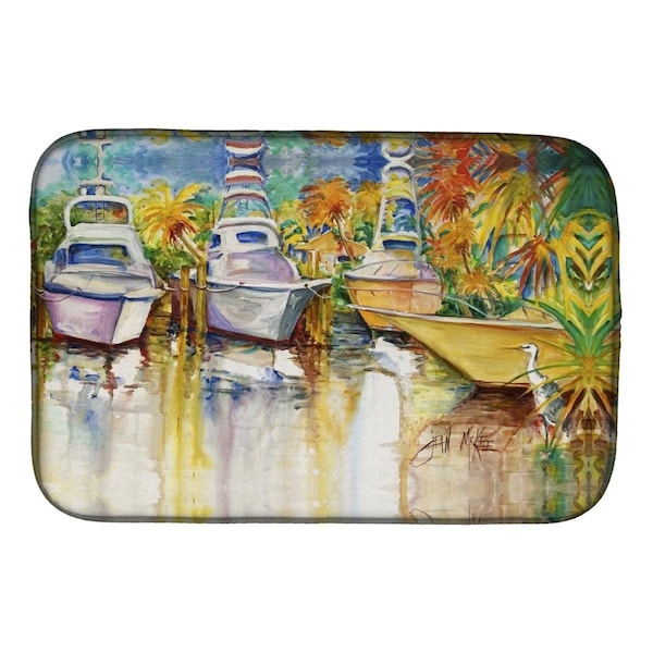 Carolines Treasures Blue Heron & Deep Sea Fishing Boats Dish Drying Mat - JMK1051DDM
