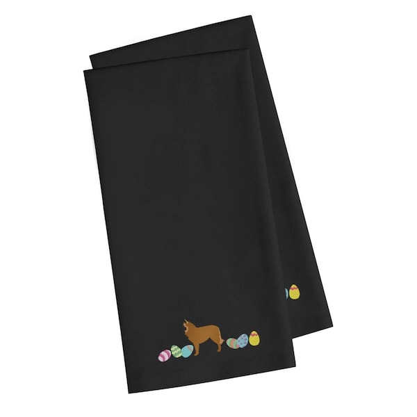 Carolines Treasures Belgian Sheepdog Easter Black Embroidered Kitchen Towel - CK1607BKTWE