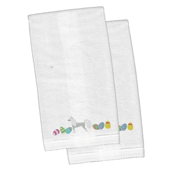 Carolines Treasures Chinese Crested Easter White Embroidered Plush Hand Towel - CK1625KTEMB