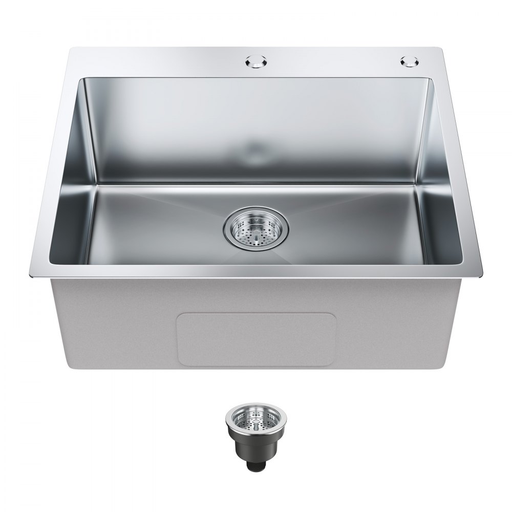 VEVOR Kitchen Sink, 304 Stainless Steel Drop-In Sinks, Top Mount Single Bowl Basin with Accessories(Pack of 2), Household Dishwasher Sinks for Workstation, RV, Prep Kitchen, and Bar Sink, 25 inch - QRSSCTSPDCY253LEUV0