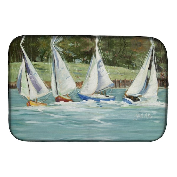 Carolines Treasures Sailboats on the Bay Dish Drying Mat - JMK1035DDM