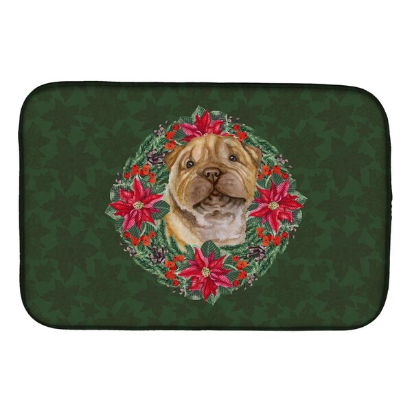 Carolines Treasures Shar Pei Puppy Poinsetta Wreath Dish Drying Mat - CK1585DDM